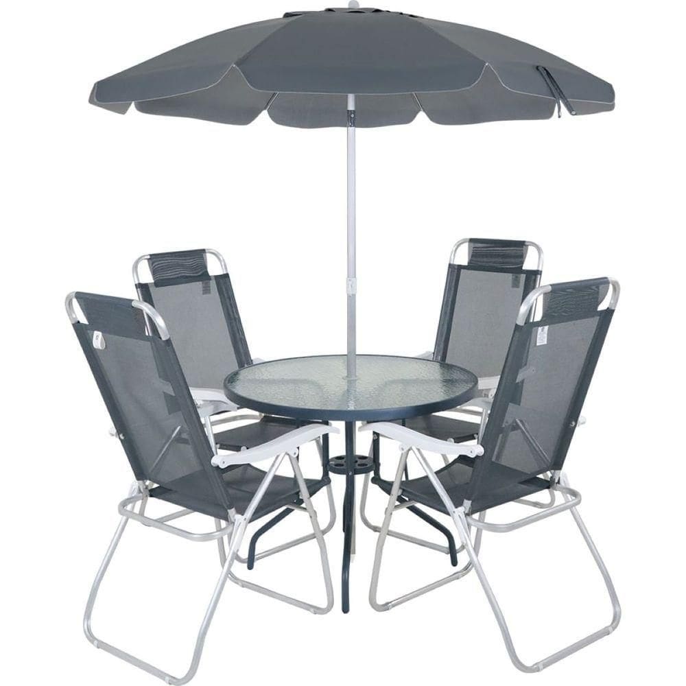 Conjunto Noronha Cinza Com Mesa 4 Cadeiras E Guarda Sol Bel