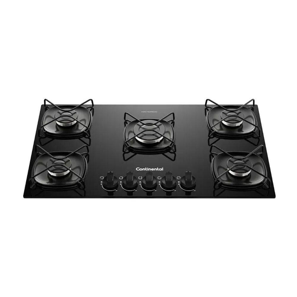 Cooktop 5 Bocas A Gás Continental Mesa De Vidro Preto Com Acendimento Automático KC5GR Bivolt