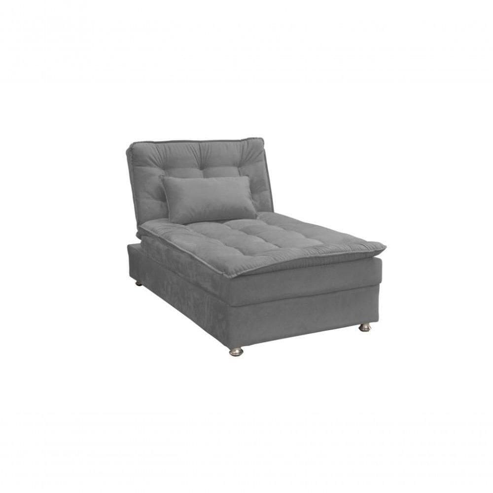 Sofá Cama Chaise Solteiro 1 Lugar Reclinável Com Pillow Top 0,86cm Penélope Matrix Veludo Cinza