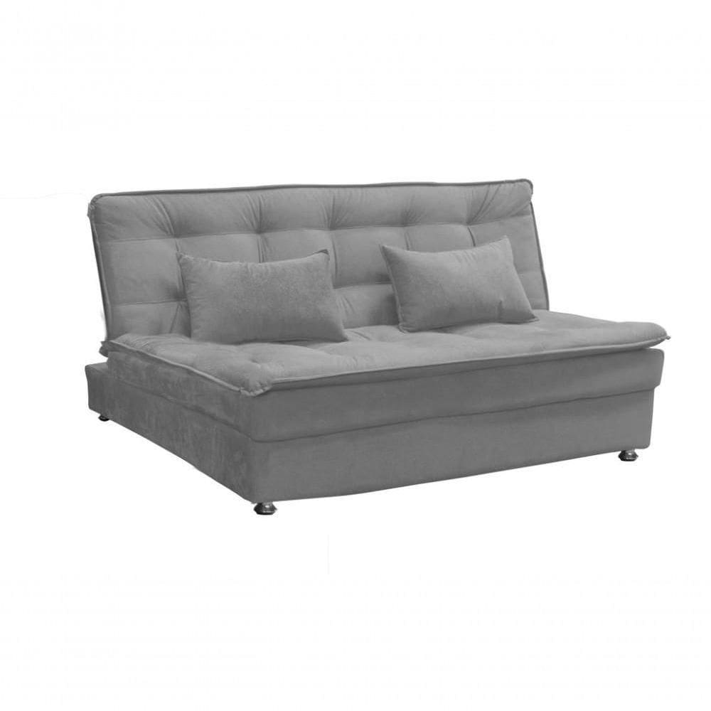 Sofá Cama Casal 3 Lugares Reclinável Com Pillow Top 1,80 Larg Penélope Matrix Veludo Cinza