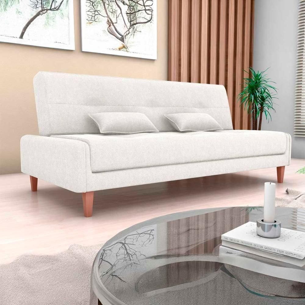 Sofá Cama Premium 3 Lugares Casal Sem Braço 1,90 Larg Blanca Matrix Boucle Bege