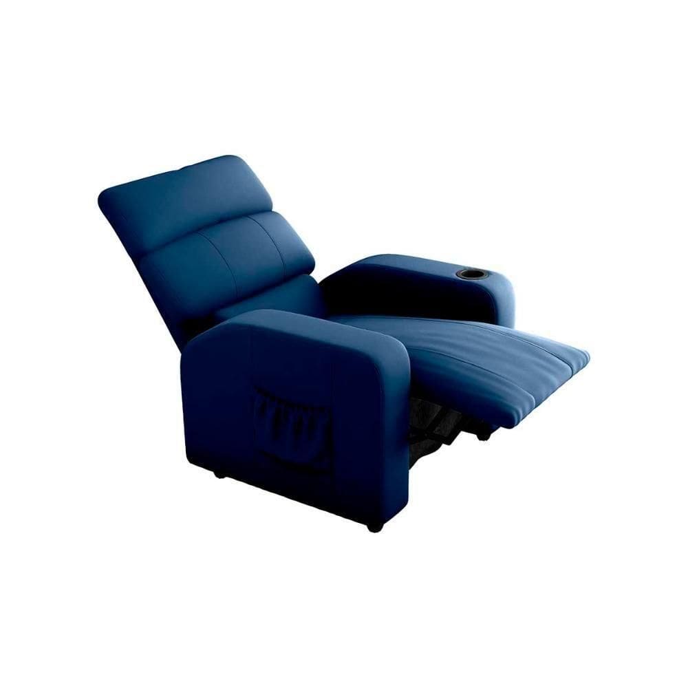 Poltrona Do Papai Reclinável Com Porta Copos Pulse Matrix Veludo Azul