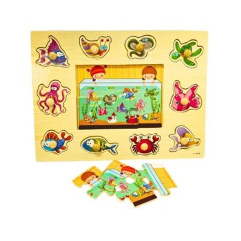 Encaixe Divertido com Pinos em MDF Oceano Toymix com Quebra Cabeca Brinquedo Educativo Pedagogico