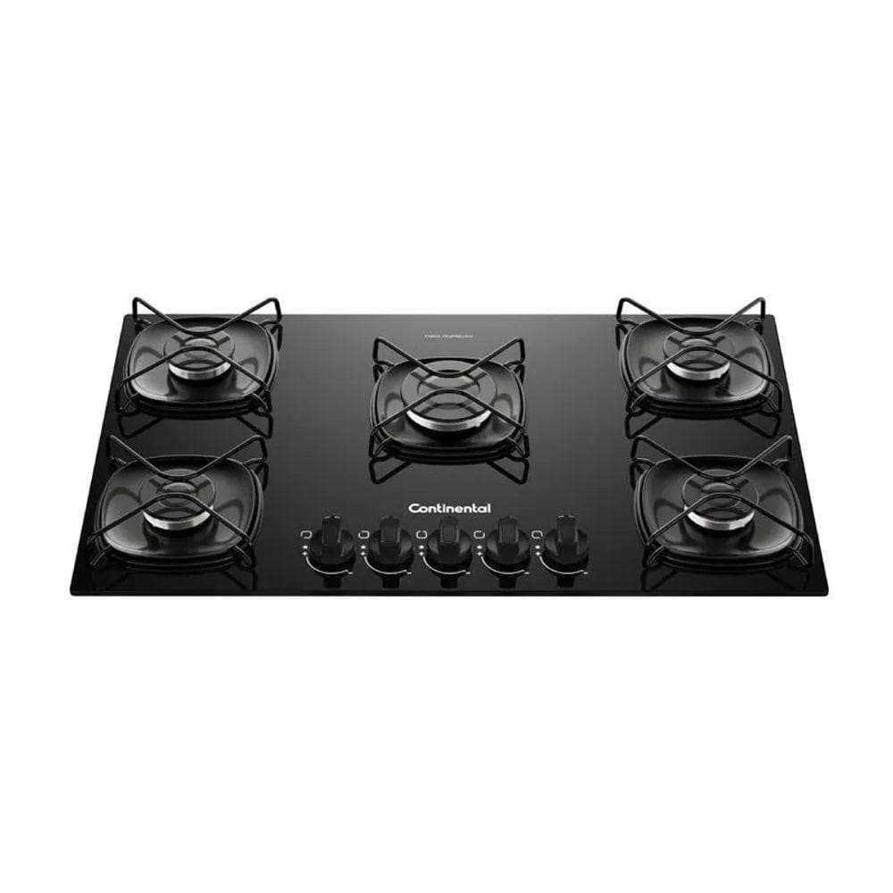 Cooktop 5 Bocas A Gás Continental Mesa De Vidro Preto Com Acendimento Automático KC5GR Bivolt