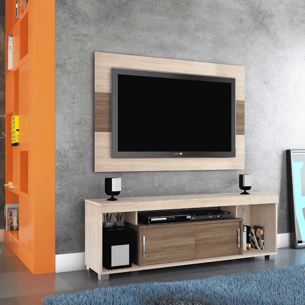Combo Pierre Areia/Amêndoa Rack e Painel TV55”  Sala de Estar