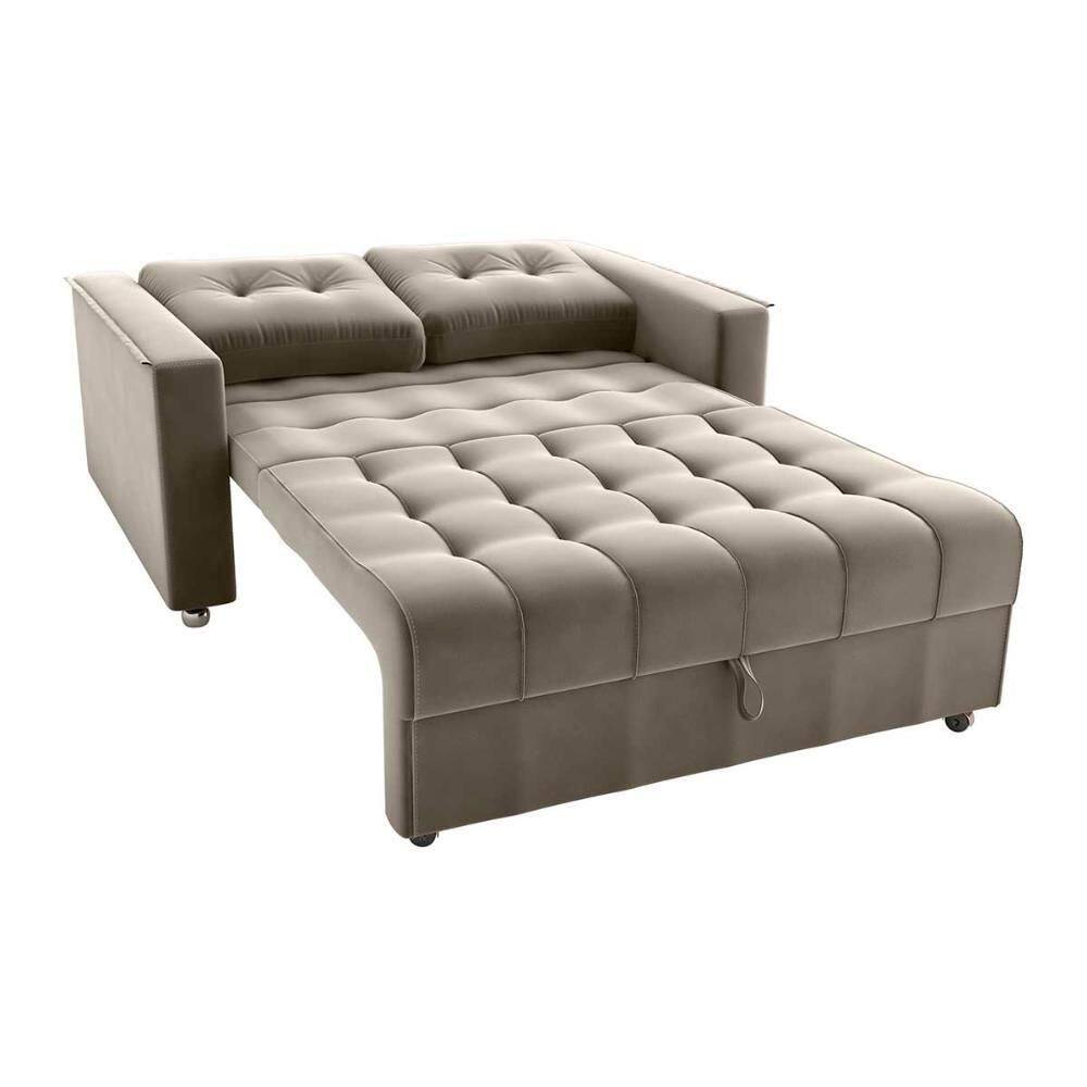 Sofá Cama Reclinável 2 Lugares Com Almofadas 140 Lag Drika Matrix Veludo Capuccino