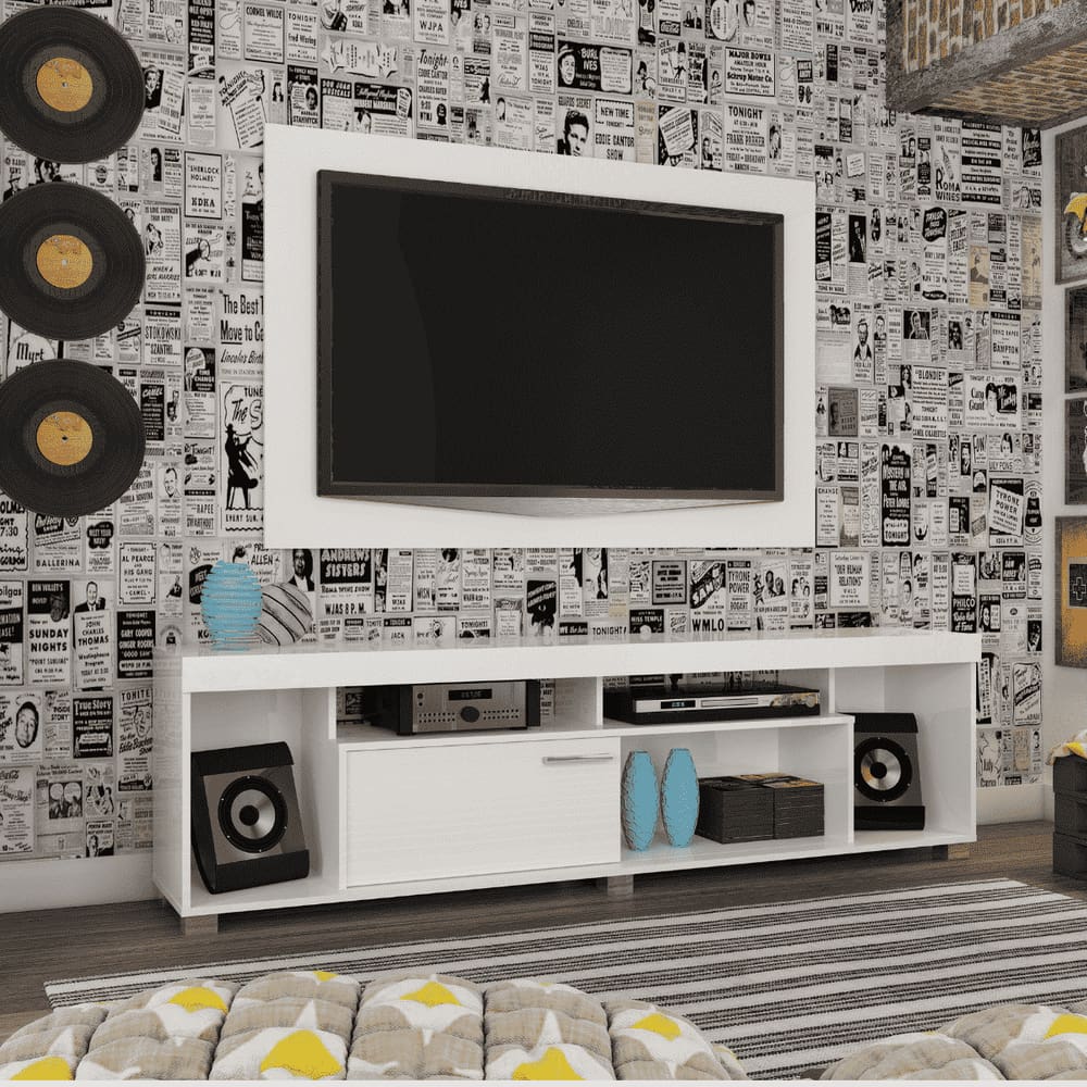 Combo Tomaz Rack e Painel Para TV 65”  Branco Sala de Estar