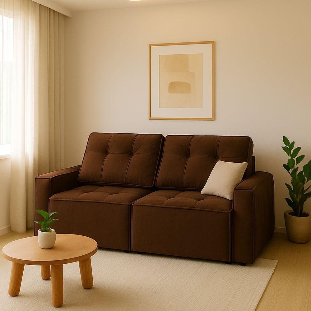 Sofá Retrátil Reclinável 2 Lugares Para Recepção Veludo Cor:marrom