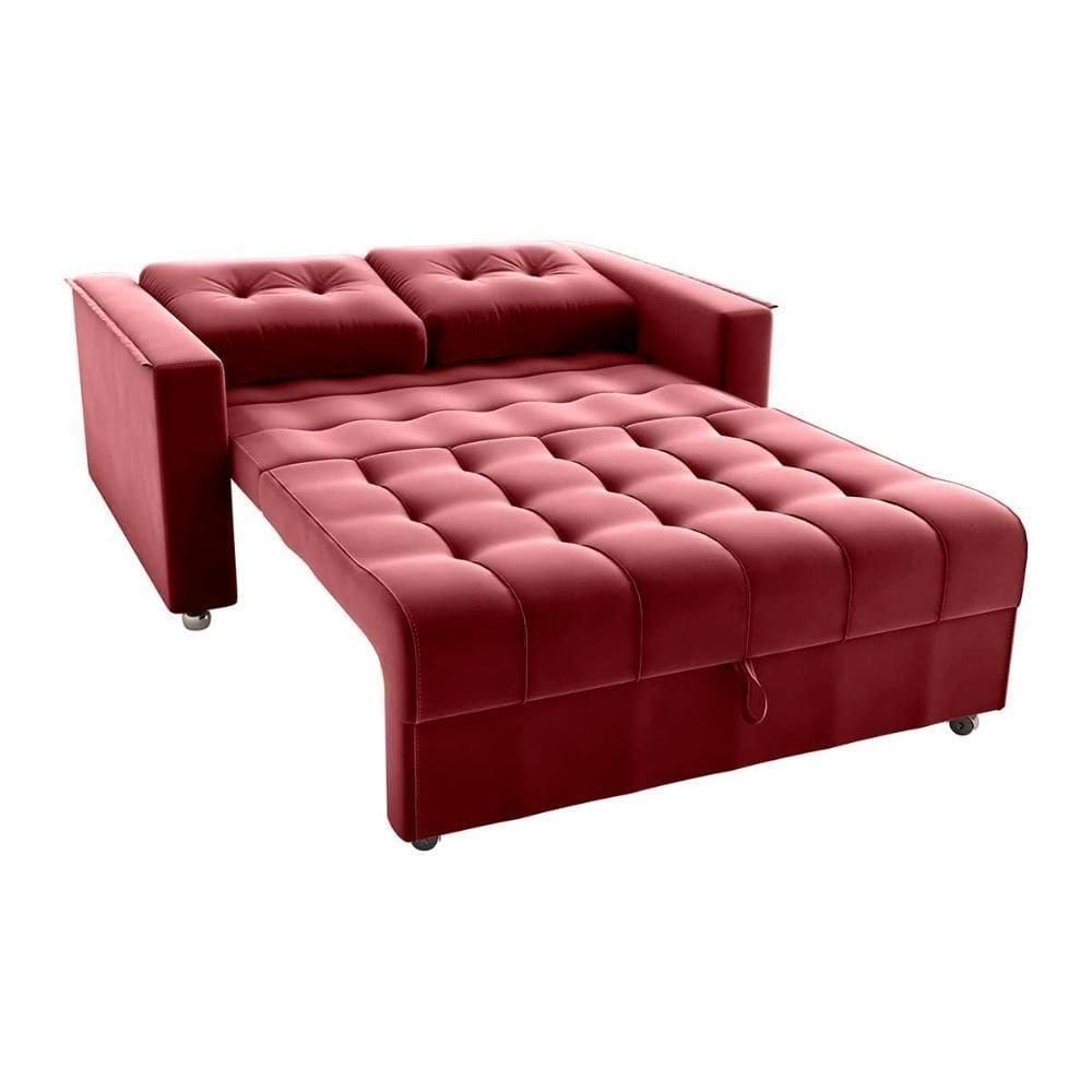 Sofá Cama Reclinável 2 Lugares Com Almofadas 140 Lag Drika Matrix Veludo Vinho Veludo Vinho