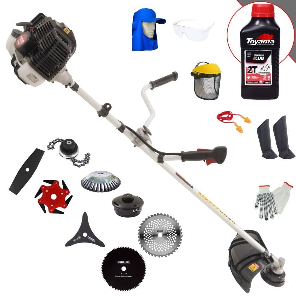 Cortador de Grama Kawashima KW52-LE 52cc 2,5HP 10.000rpm Roçadeira Lateral Completa Com Carretel de Nylon + 7 Opções de Corte + EPI + ÓLEO TOYAMA 2T