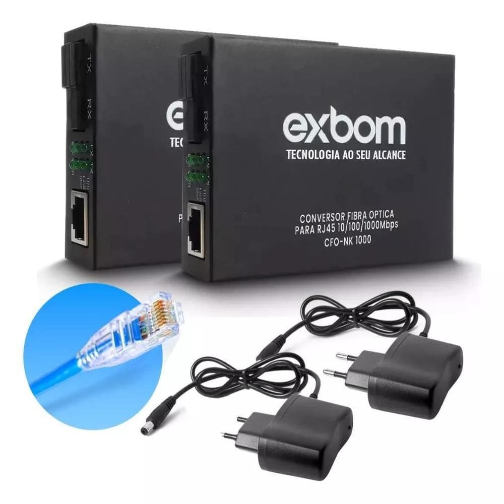 Par de Conversor Mídia Fibra Óptica A+B para RJ45 Gigabit 1000Mbps - 5 Km