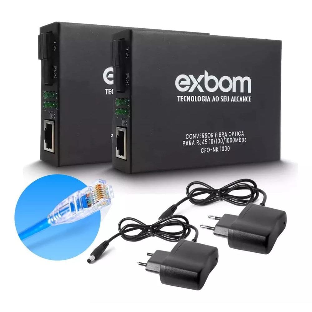 Par de Conversor Mídia Fibra Óptica A+B para RJ45 Gigabit 1000Mbps - 20 Km