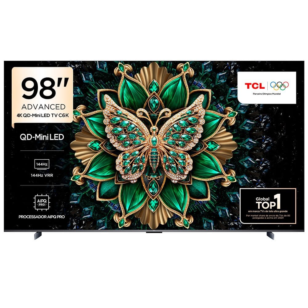 Smart TV TCL 98” QD-Mini LED Matte 4K Google TV 144 Hz 2.1 canais com Subwoofer 4 HDMI Wi-Fi 98C6K