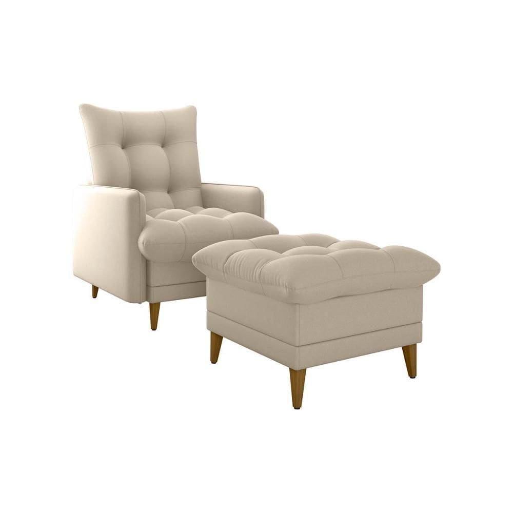 Poltrona De Amamentação Com Puff Luxo Confortável Montreal Matrix Suede Bege