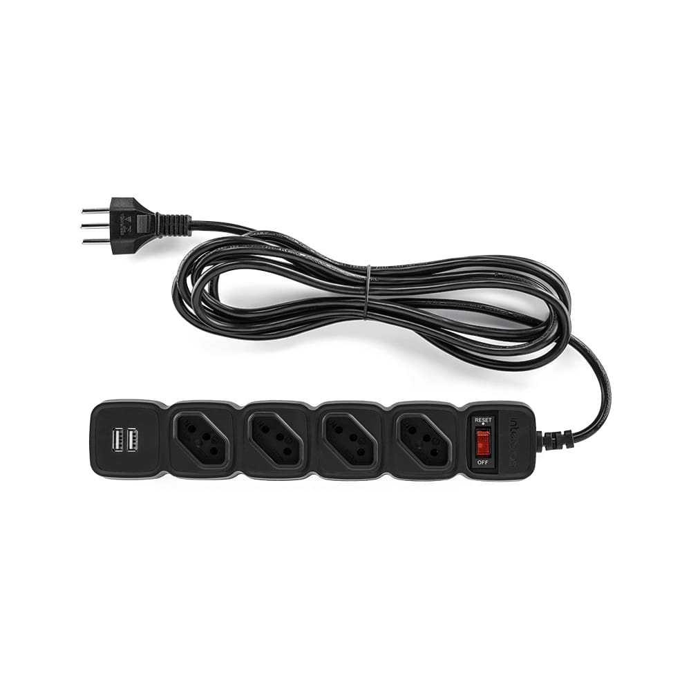 Protetor Elétrico Filtro 4 Tomadas 2 Usb Epe204+ 3mt Preto