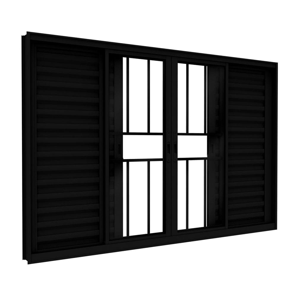 Janela Veneziana de Alumínio com Grade 4 Folhas Móveis e 2 Fixas 100x200cm Lucasa Ideale Preto