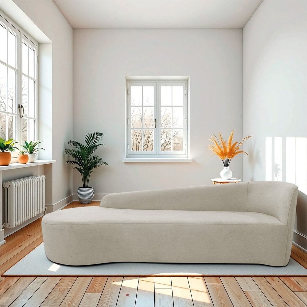 Recamier Curvo Orgânico 180cm 3 Lugares Lado Esquerdo para Sala de Estar Linho Paris Bege