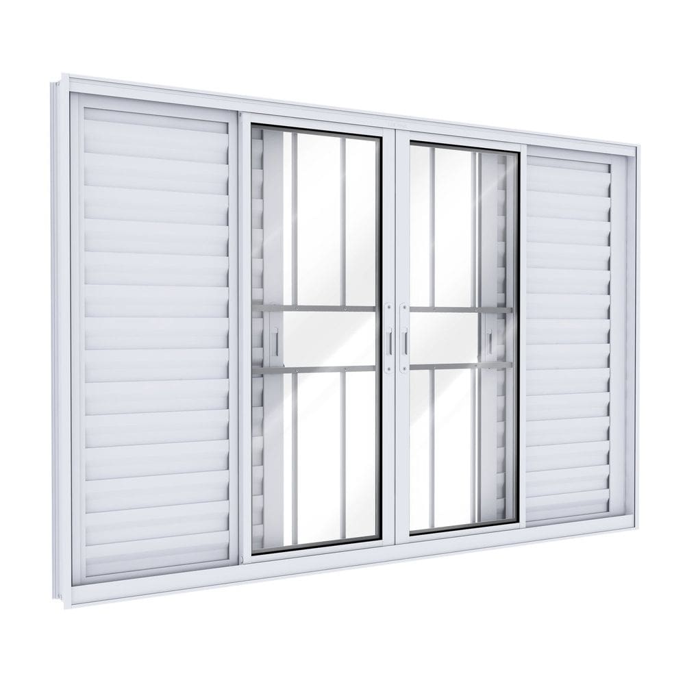 Janela Veneziana de Alumínio com Grade 4 Folhas Móveis e 2 Fixas 100x200cm Lucasa Ideale Branco