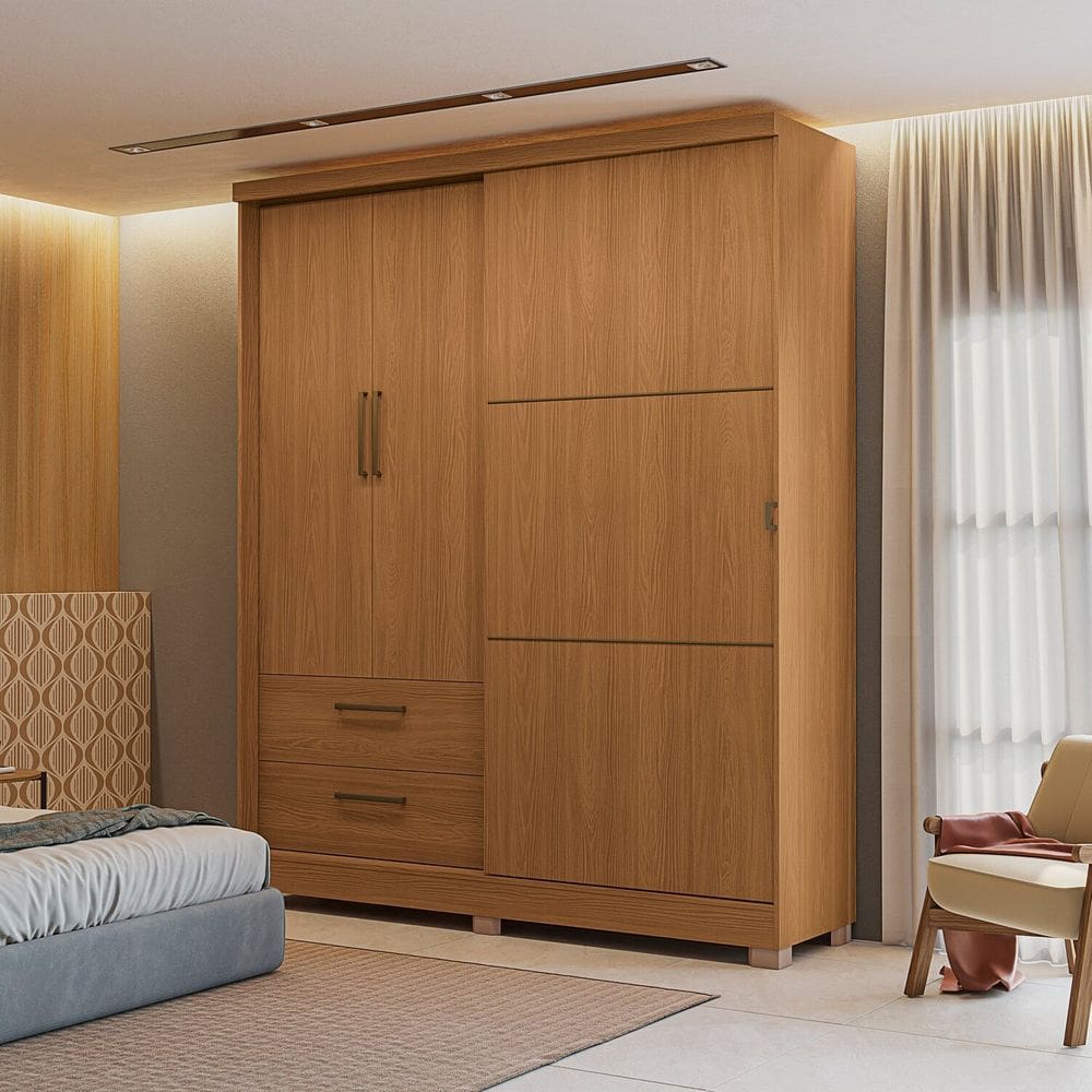 Guarda-roupa Solteiro de 3 Portas Dormitório Flex Canela