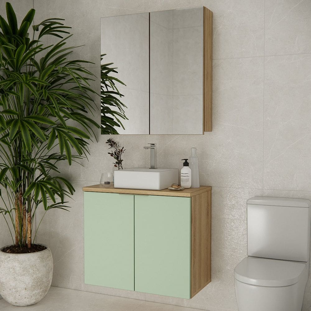 Conjunto de Banheiro com Cuba 75cm X 145cm Marrom Carvalho / Verde