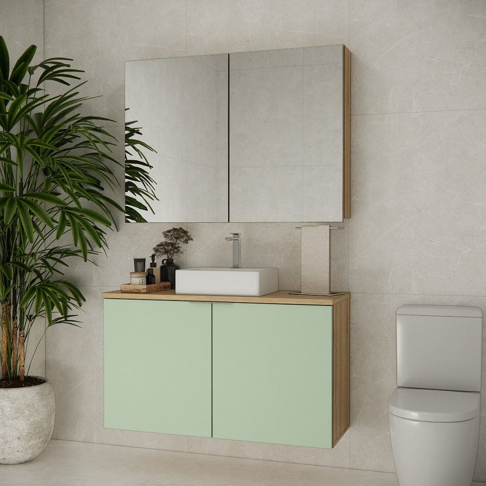 Conjunto de Banheiro com Cuba 110cm X 145cm Marrom Carvalho / Verde
