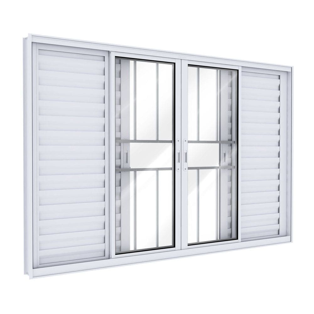 Janela Veneziana de Alumínio com Grade e 4 Folhas Móveis e 2 Fixas 100x150cm Lucasa Ideale Branco