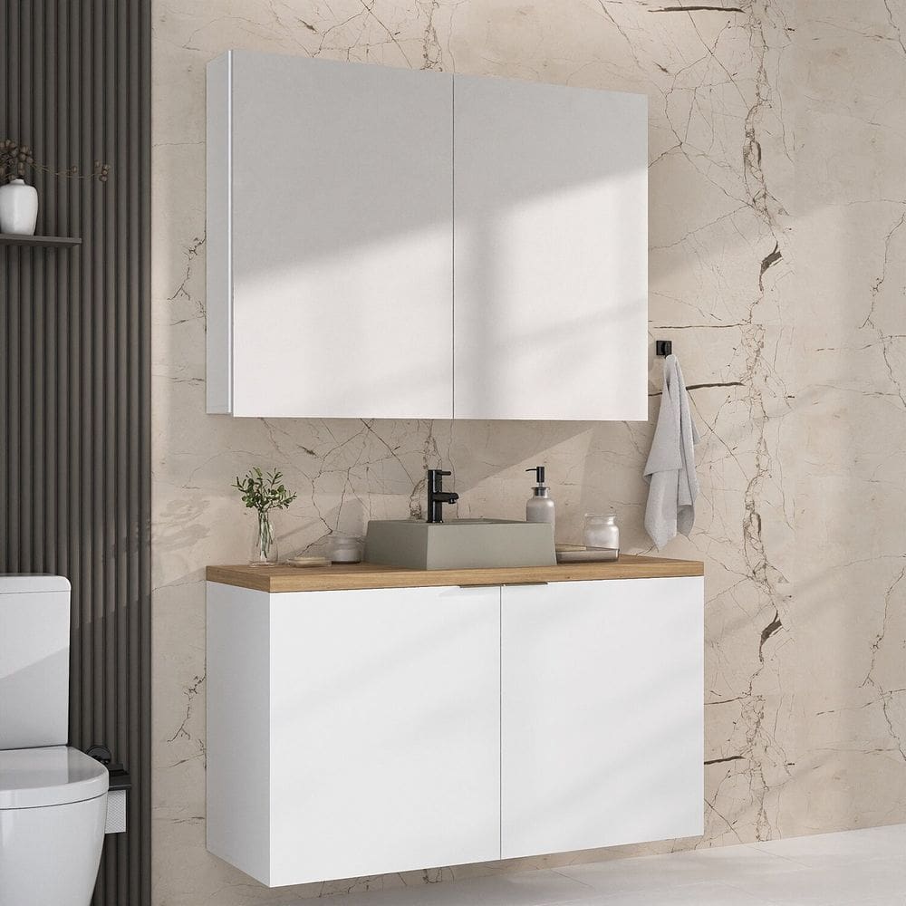 Conjunto de Banheiro 110cm X 145cm Marrom Branco / Carvalho