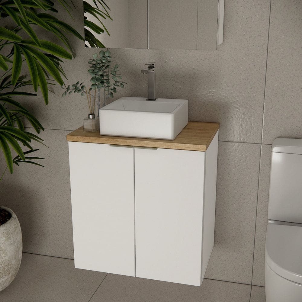 Gabinete de Banheiro com Cuba 60cm Gab4008 Marrom Branco / Carvalho