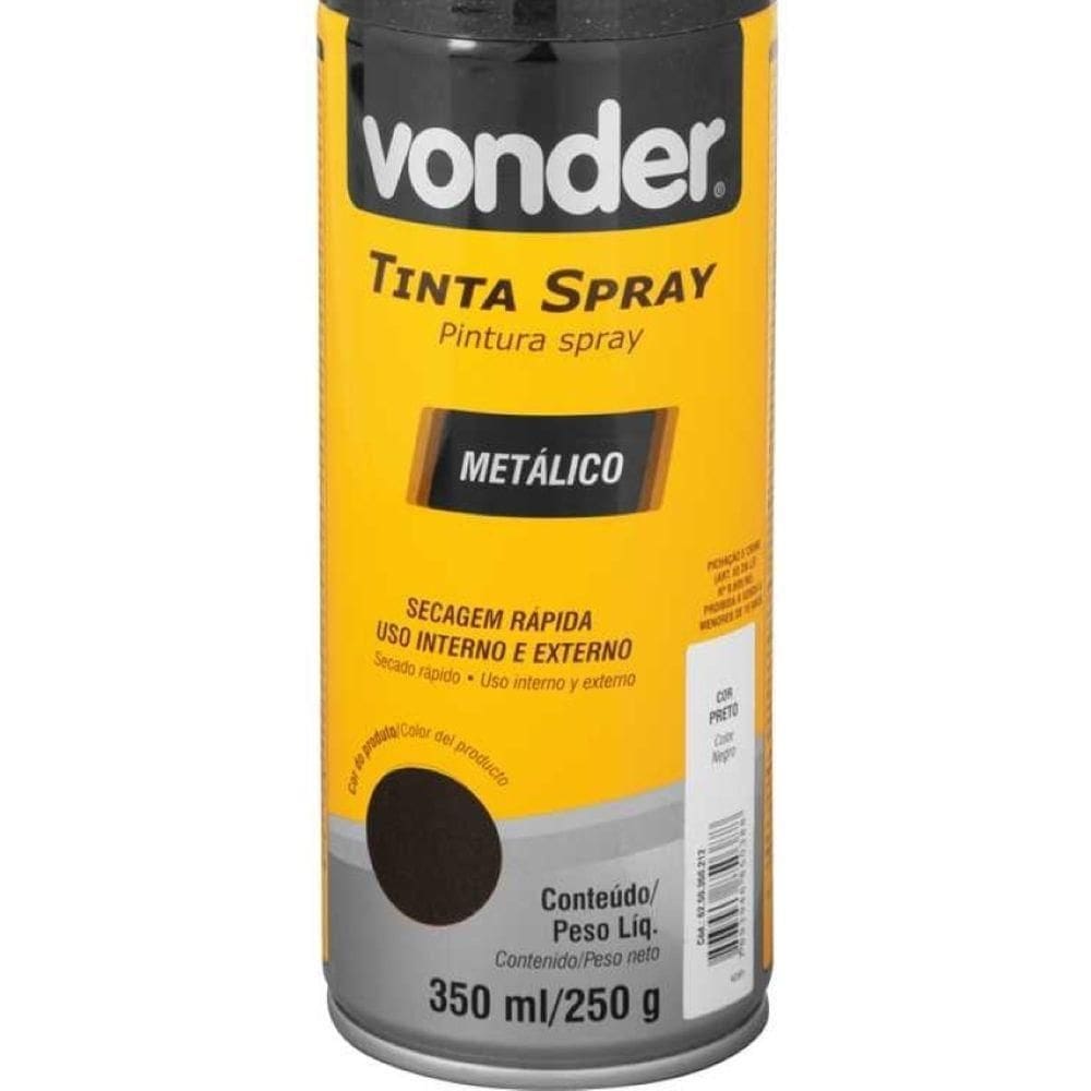 Tinta Spray Acrílica Preto Metálico 350ml-250g Vonder
