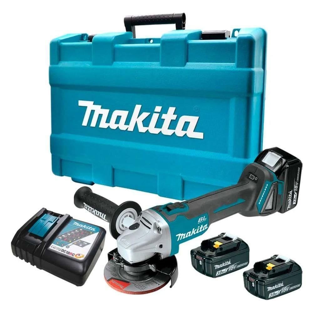 Esmerilhadeira Angular Dga504rfe Makita 5`` 125mm 18v Com 2 Baterias Carregador Disco E Maleta