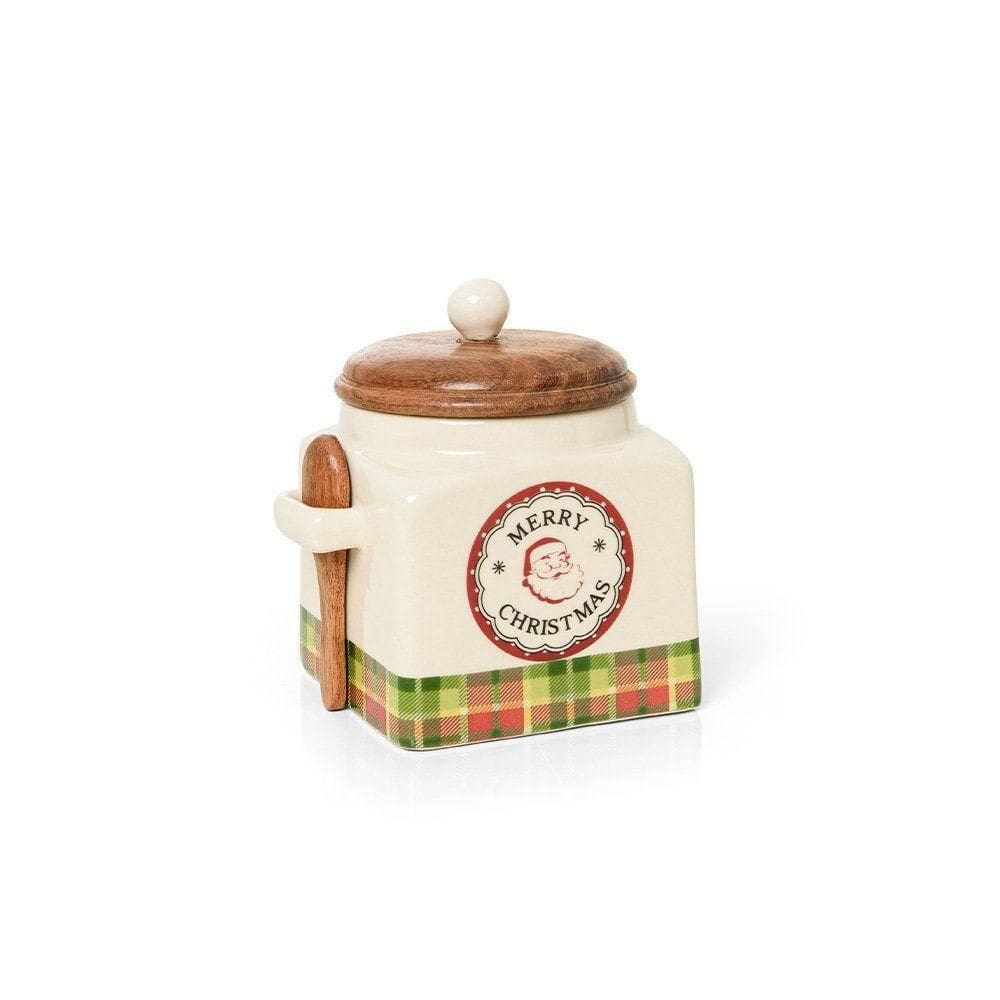 Pote Decorativo Copa E Cia Versailles Natalino Em Cerâmica Artesanal Xadrez - 13 X 15 Cm