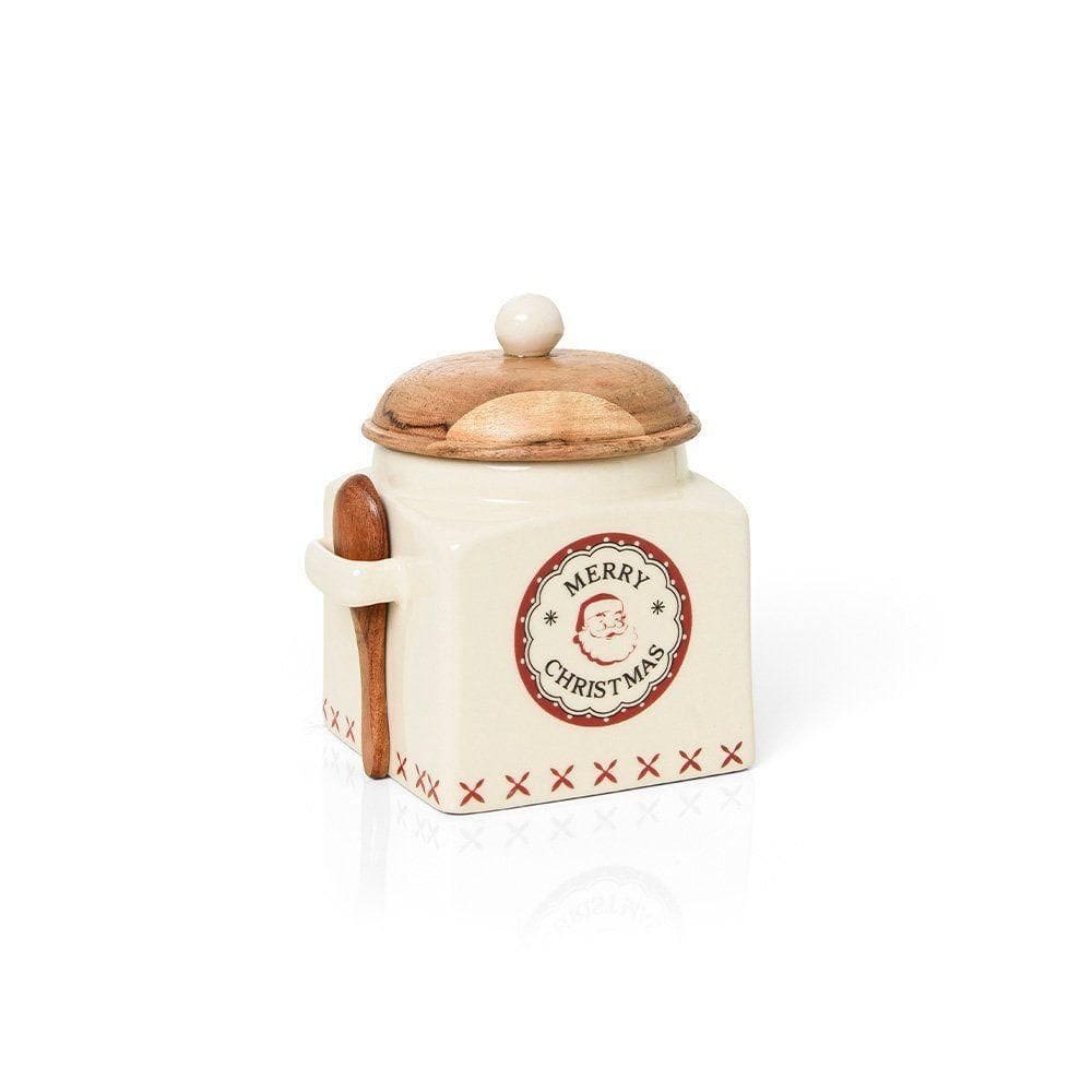 Pote Decorativo Copa E Cia Versailles Natalino Em Cerâmica Artesanal Merry Christmas - 13 X 15 Cm