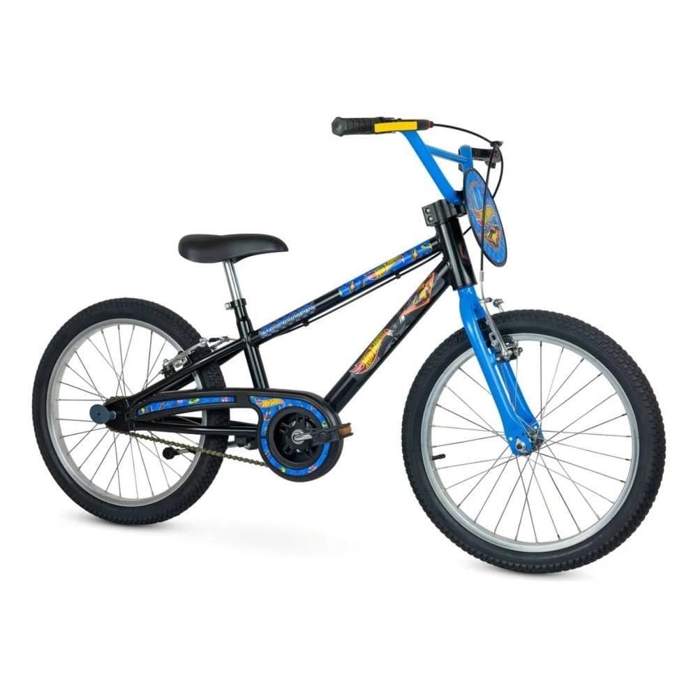 Bicicleta Hot Wheels Aro 20 Preto/Azul Infantil Aro de Alumínio com Placa