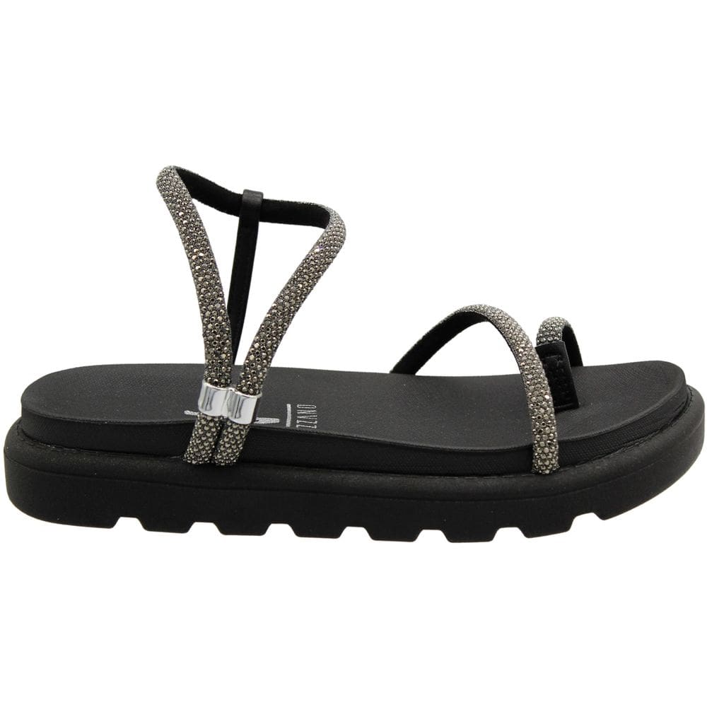 Sandália Papete Vizzano Plataforma Tiras Strass Black Diamond Feminina