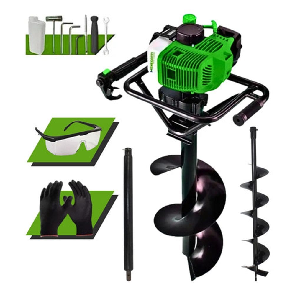 Perfurador De Solo a Gasolina Menegotti Com 2 Brocas 80x30cm + 8015cm + Alongador 60cm + Óculos e Luvas de Proteção