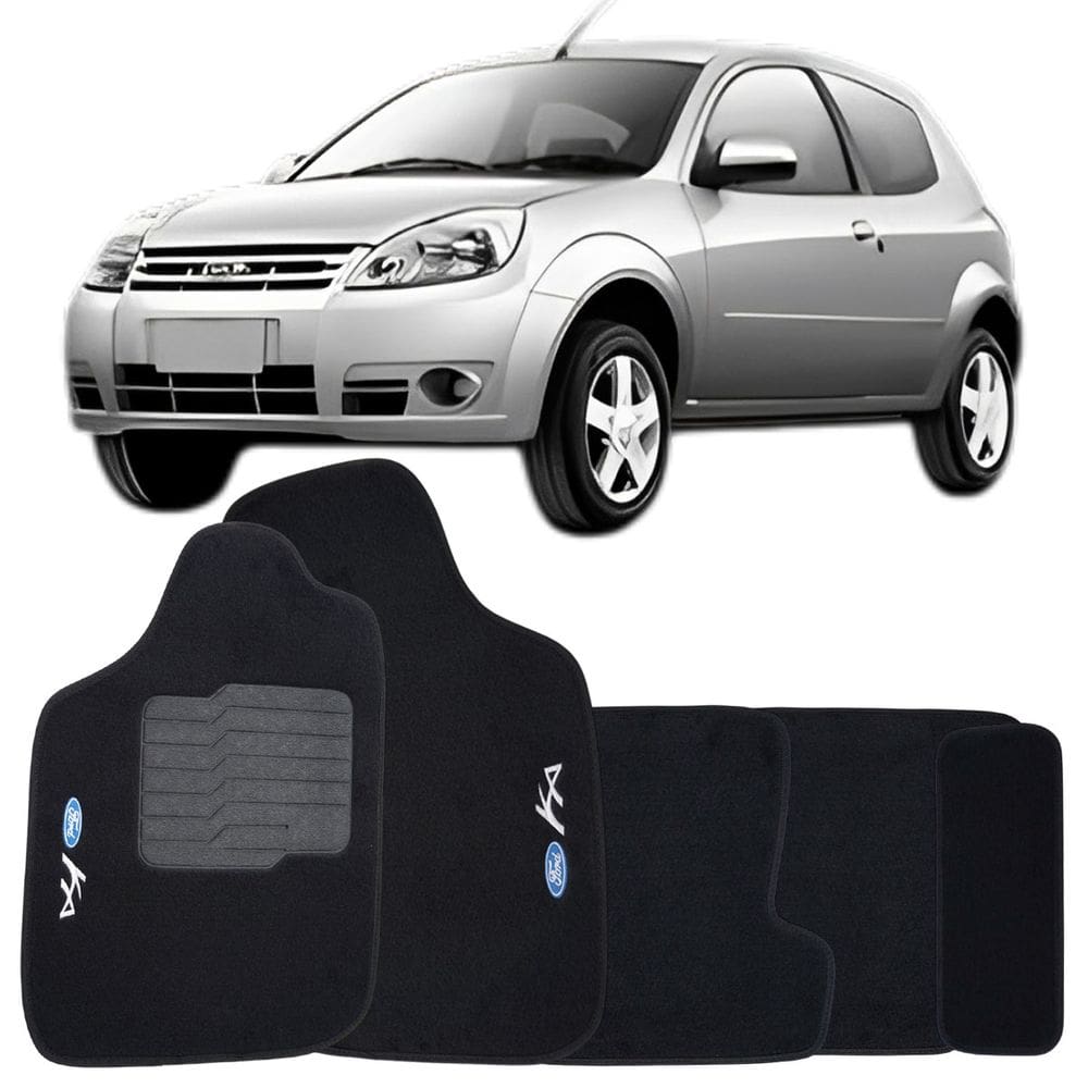 Tapete Carpete Ford Ka 1996 à 2013 Preto Logo Bordado Jogo 5 Peças Ecotap S3633 Automotivo Soft