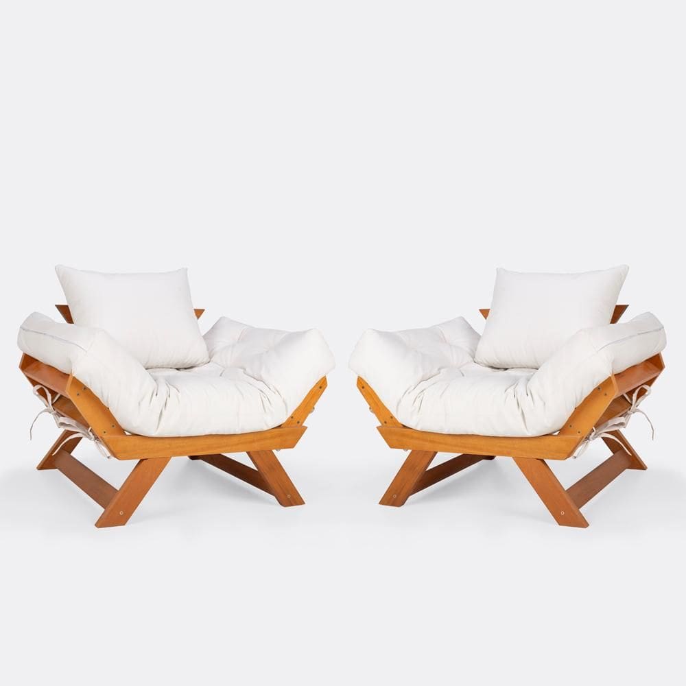 Kit 2 Poltrona Japão Futon Acquablock Branco Off Madeira Nobre