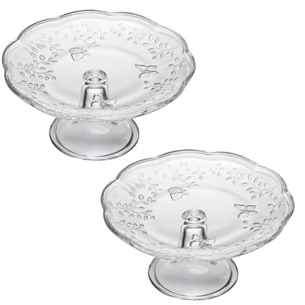 Kit 2 Boleiras com Pé 19cm Cristal Lyor Suporte para Bolo Torta New Butterfly