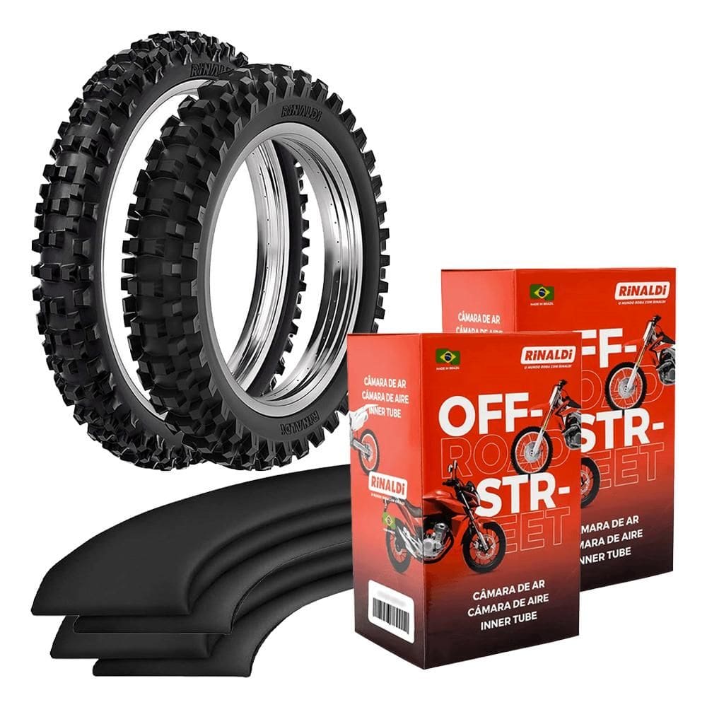 Par Pneu Cross Trilha Off-Road 80/100-21 + 110/90-19 Rw33 Rinaldi + Câmaras