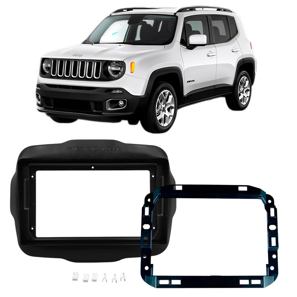 Moldura Painel Central Multimidia 9 Polegadas Jeep Renegade 2015 à 2021 Preto Som