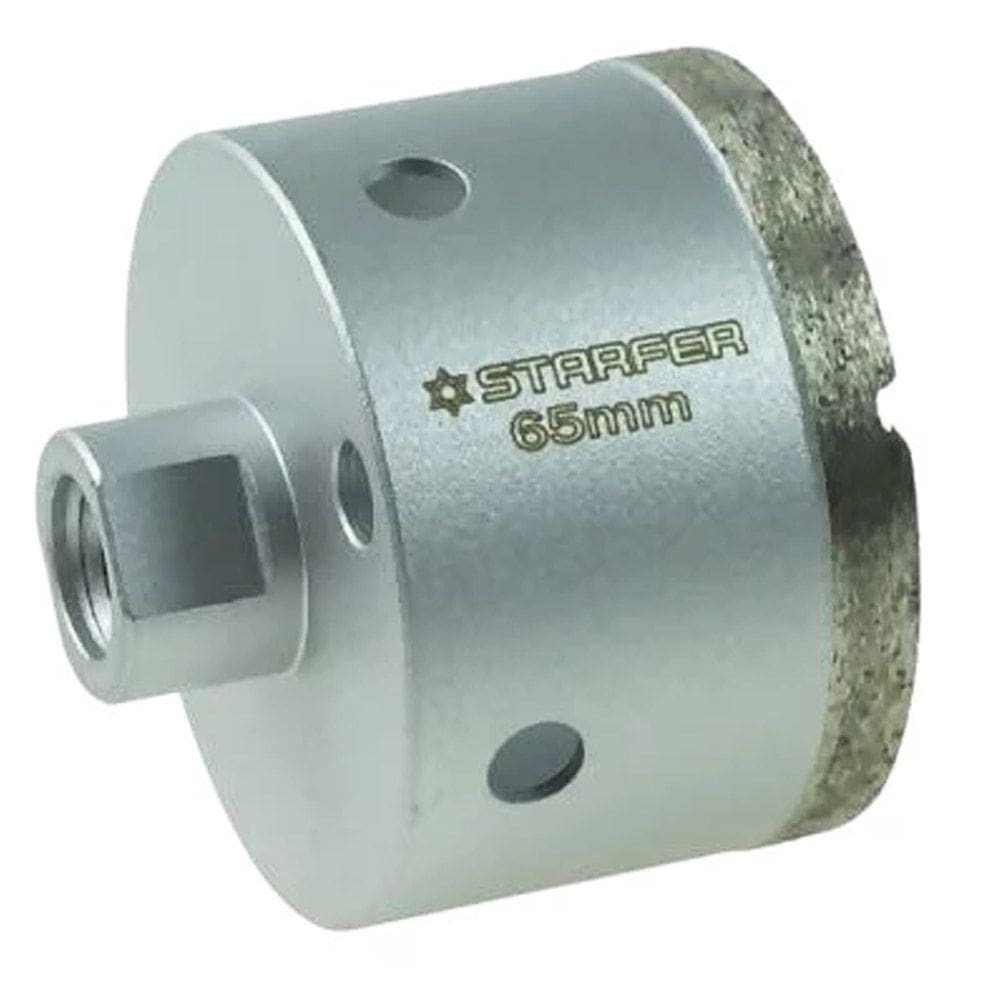 Broca Serra Copo Diamantada 65mm Rosca M14 para Esmerilhadeira Furos Limpos Telhas Tijolos Cêramica Azulejo