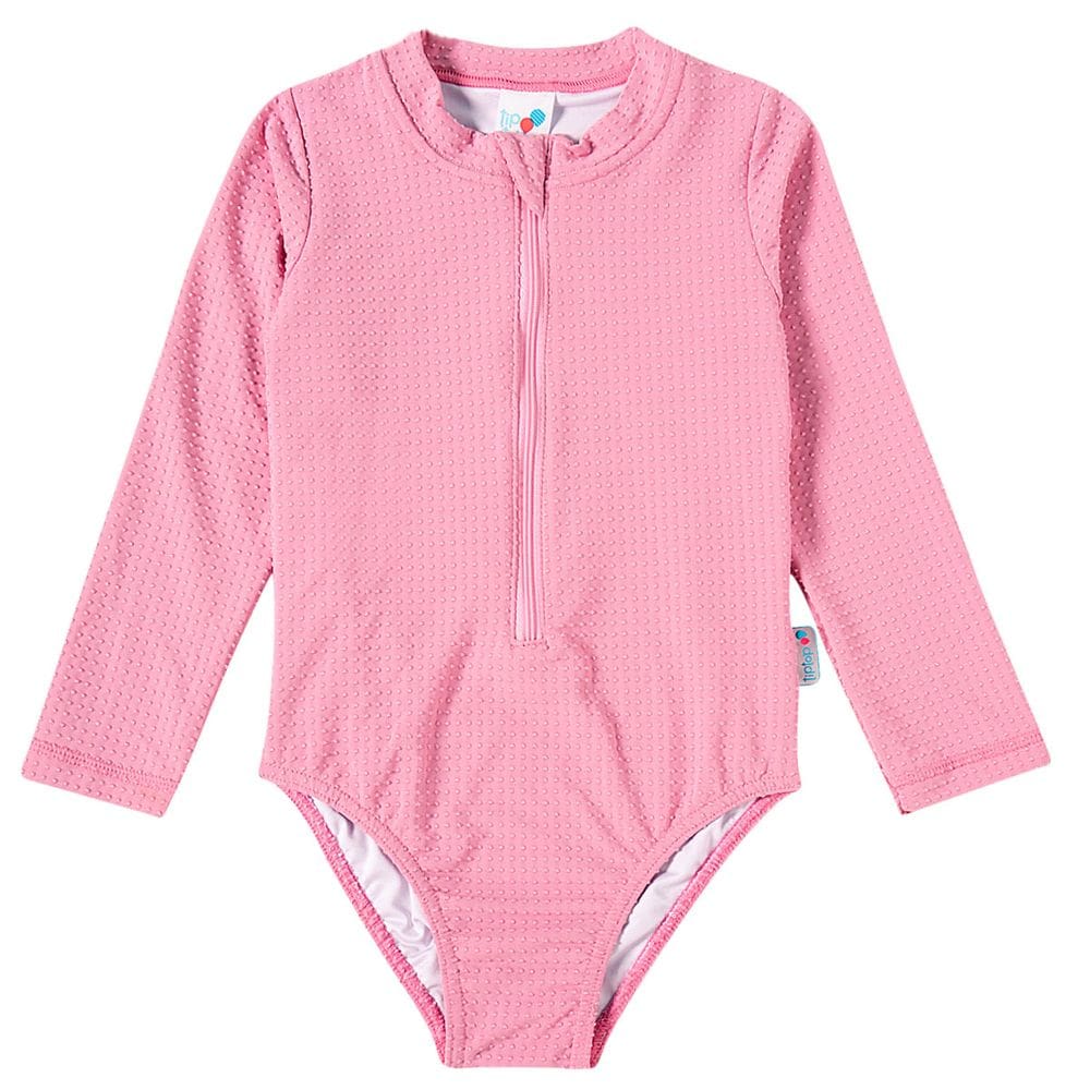 Maiô Manga Longa Infantil Proteção UV em Lycra Trabalhada Rosa Tip Top