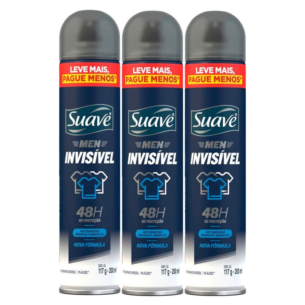Kit 3 Desodorante Aerosol Suave Invisível 48 Horas de Proteção 200ml