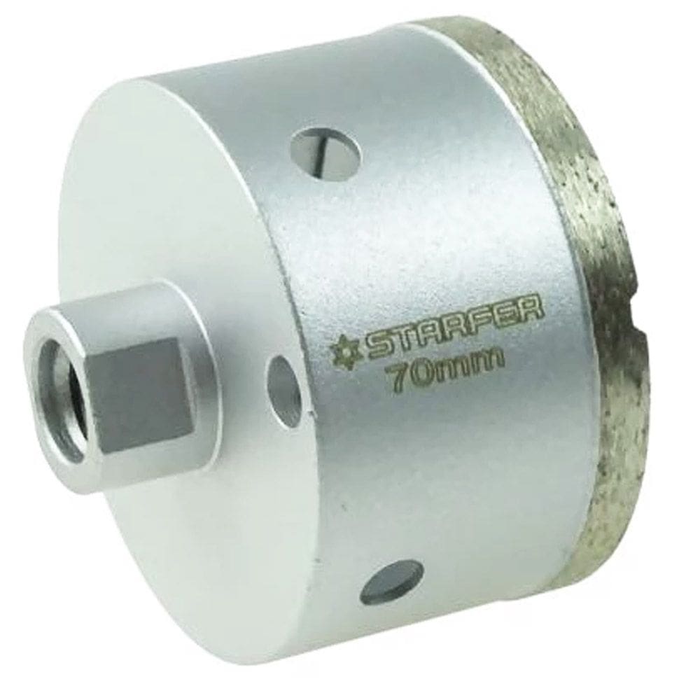 Broca Serra Copo Diamantada 70mm Rosca M14 para Esmerilhadeira Furos Limpos Telhas Tijolos Cêramica Azulejo