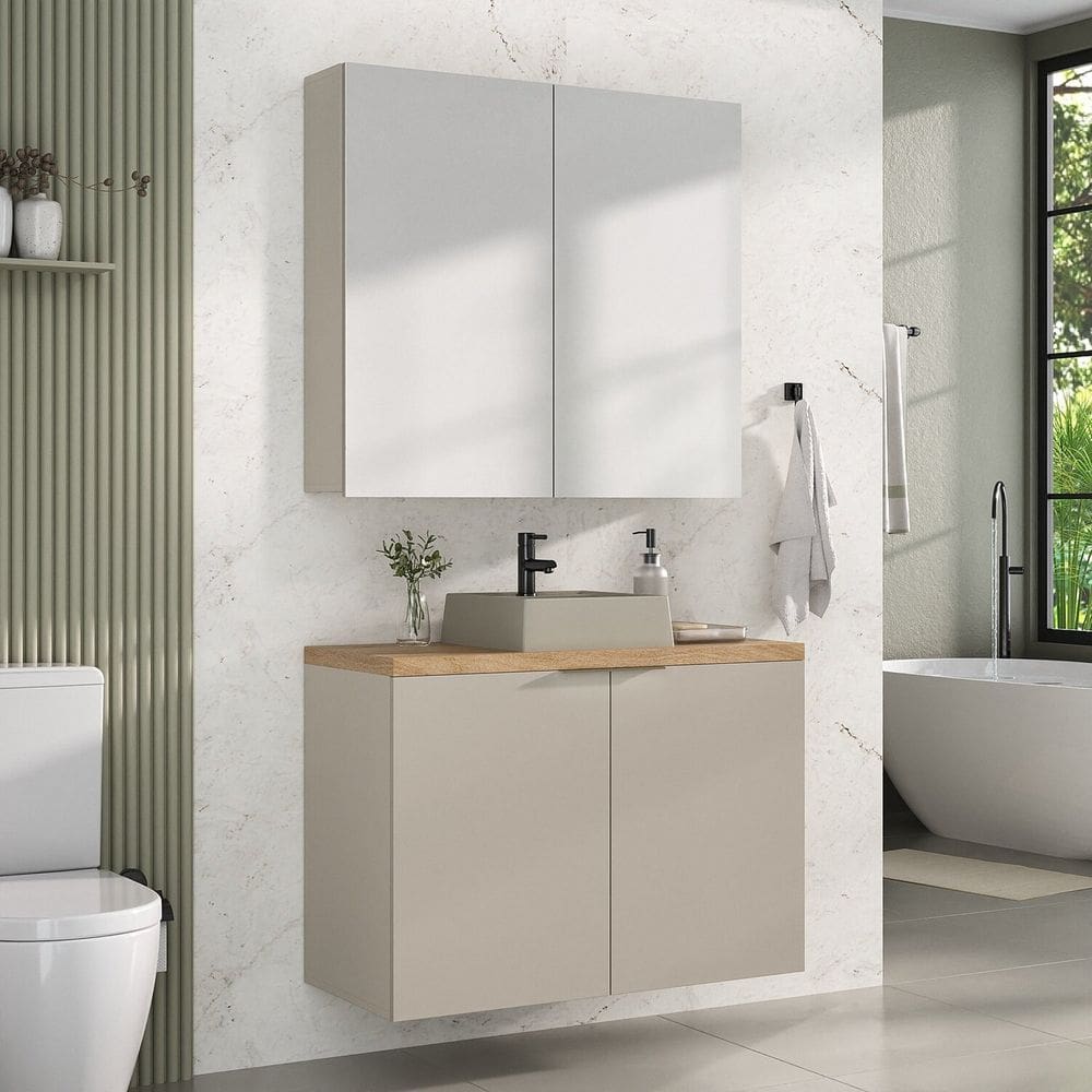 Conjunto de Banheiro 90cm X 145cm Marrom Panna /Carvalho