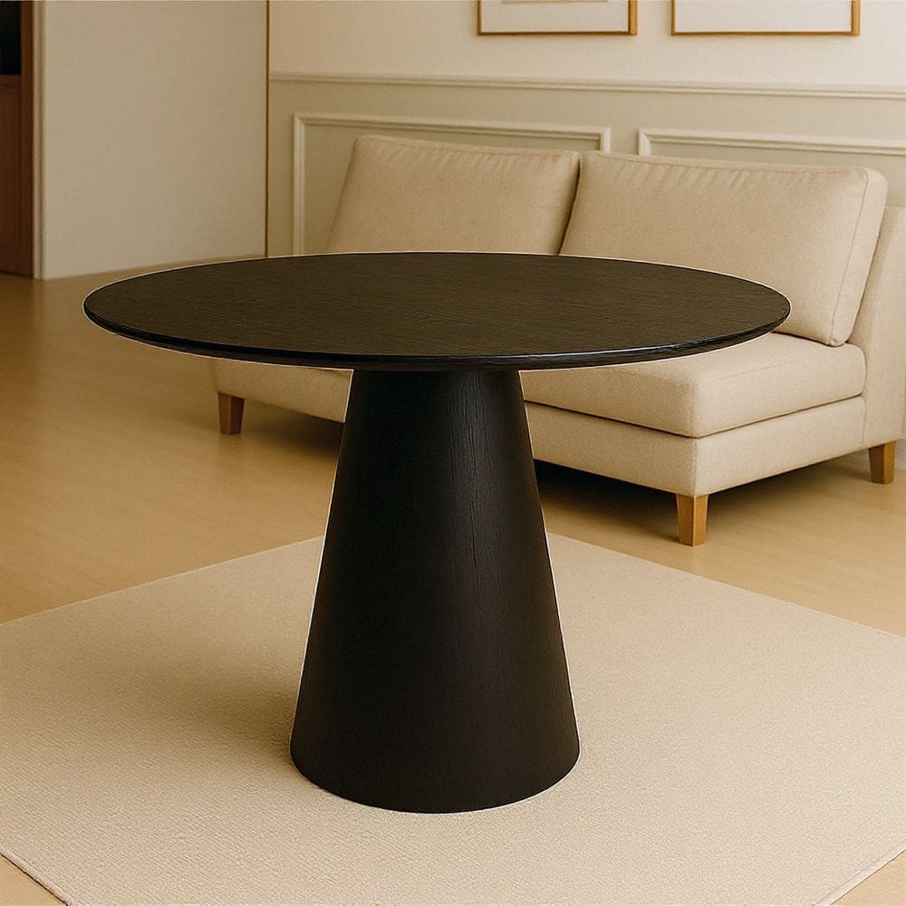 Mesa de Jantar Redonda Cone Laminado em Madeira 90cm Cairo Preto