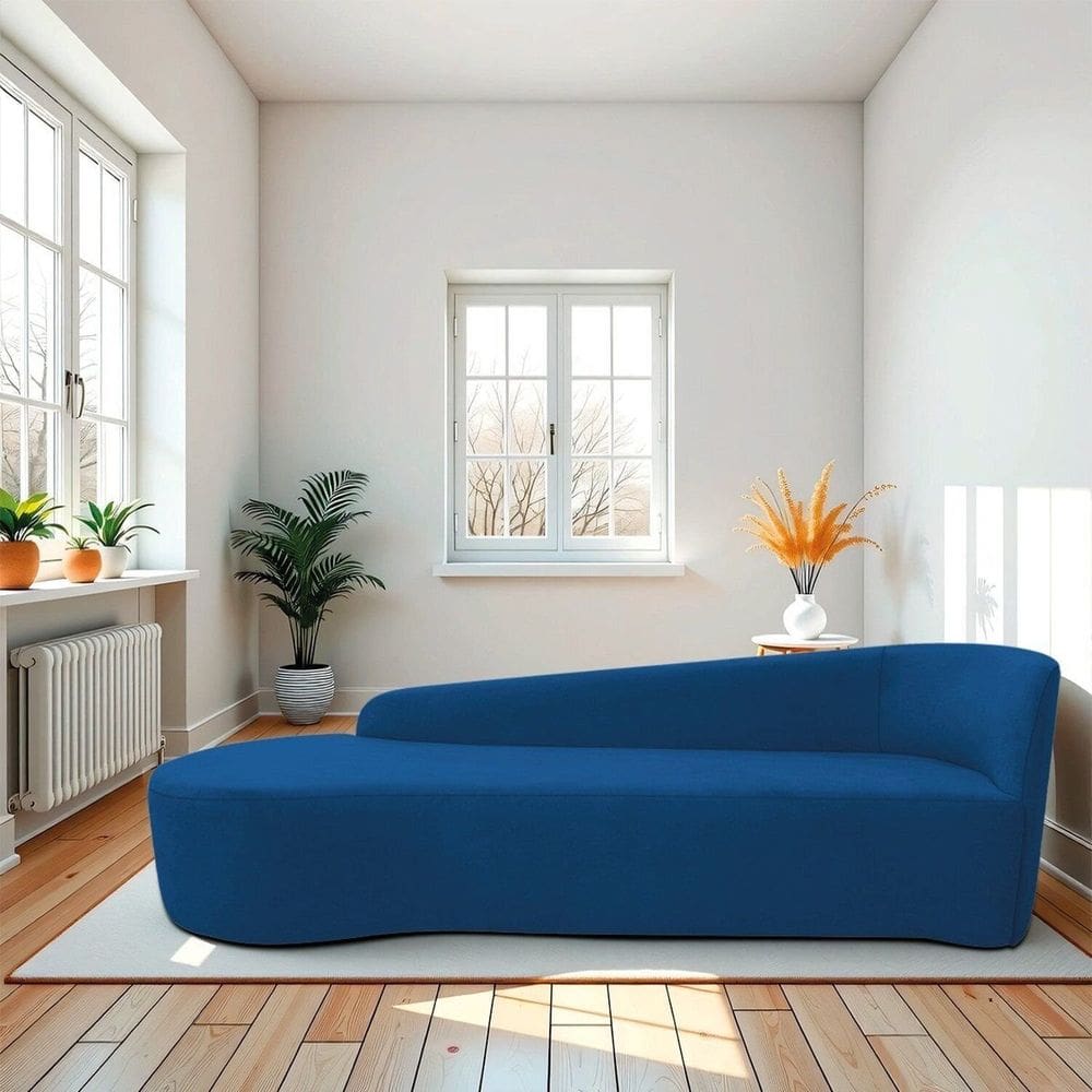 Recamier Curvo Orgânico 180cm 3 Lugares Lado Esquerdo para Sala de Estar Linho Paris Azul royal