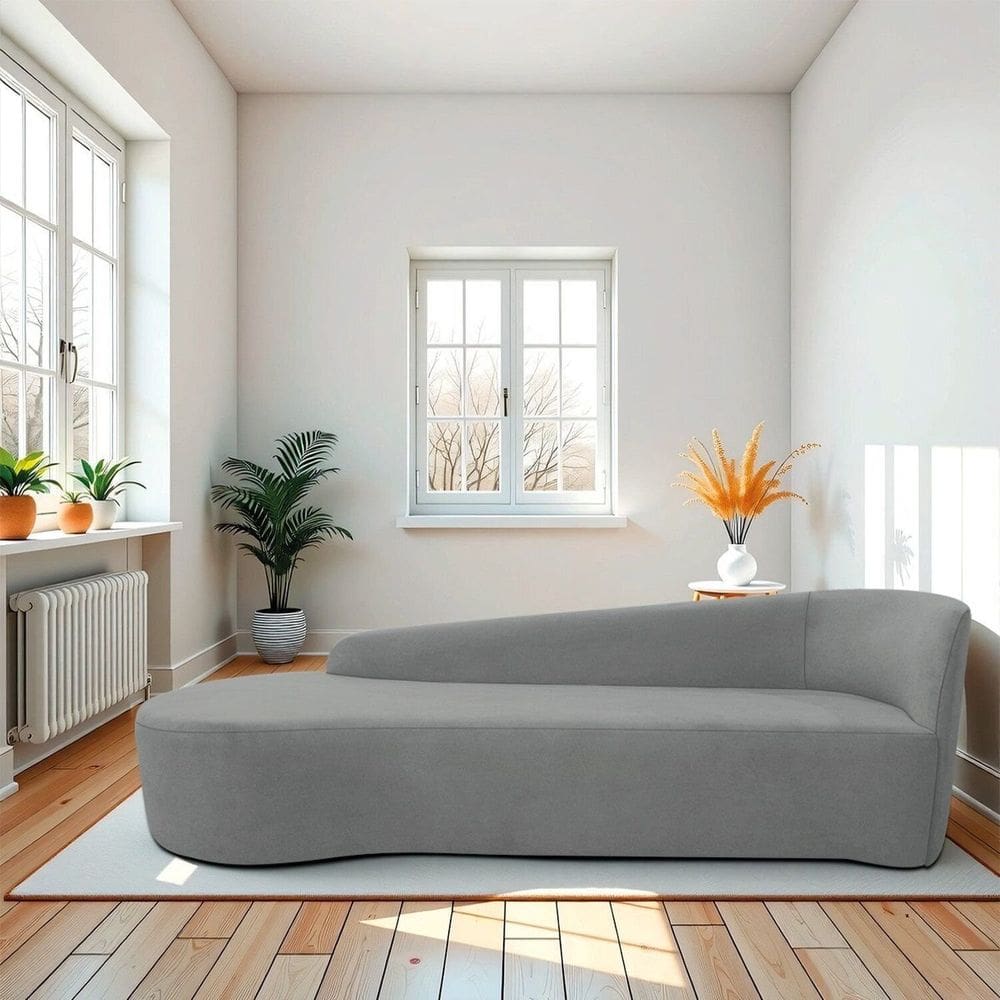 Recamier Curvo Orgânico 180cm 3 Lugares Lado Esquerdo para Sala de Estar Bouclé Paris Cinza