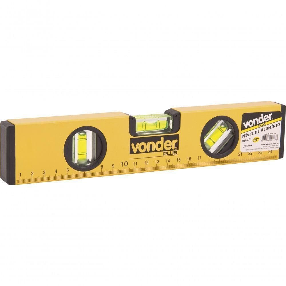 Nível Alumínio 10” 3 Bolhas - Vonder Plus