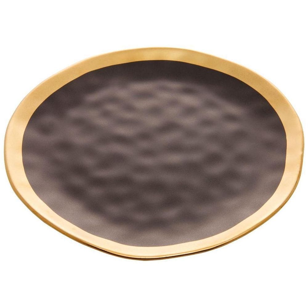 Prato Raso De Porcelana Preto E Dourado Dubai 25Cm - Wolff